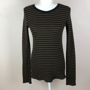 Vince Striped Crew Neck Raw Hem Sweater Sz M